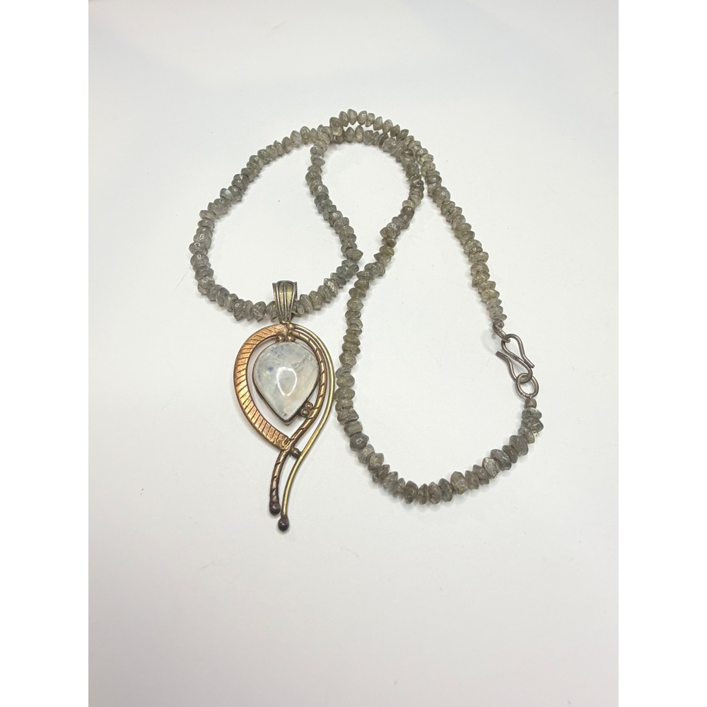 Labradorite Gemstone Beaded Necklace with Teardrop Stone Artisan Pendant